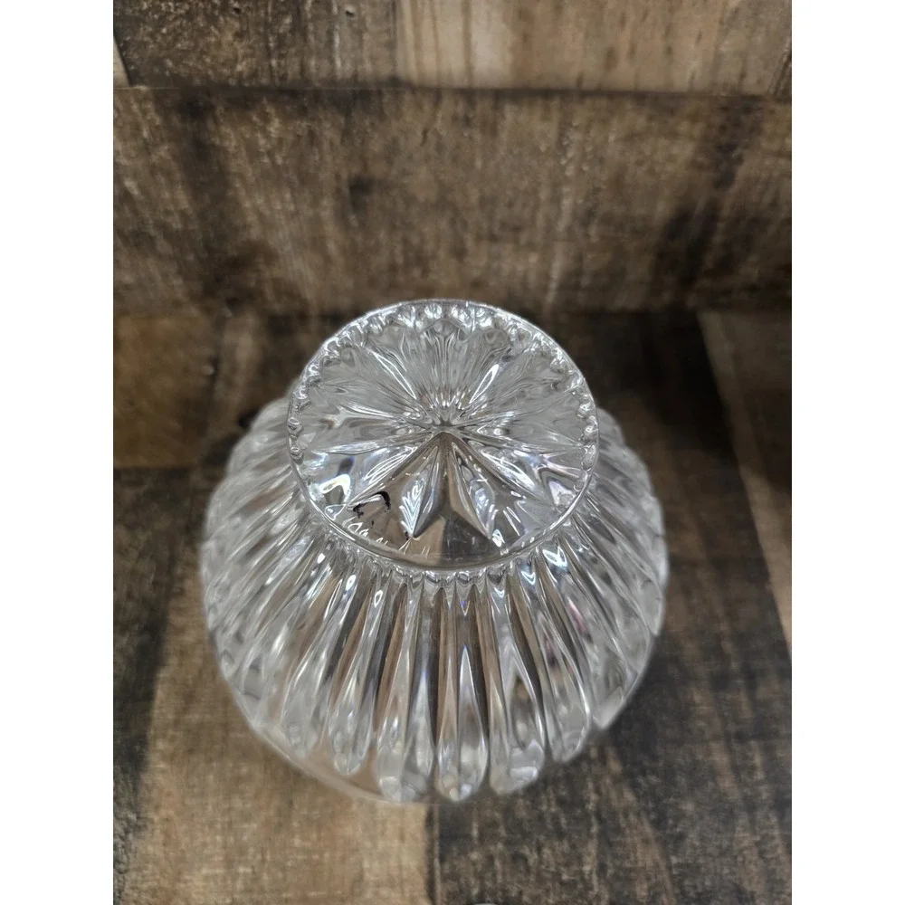 Frosted Rose Etched Clear Cut Crystal Scalloped Rose‎ Bowl Floral Vase 5.25in
